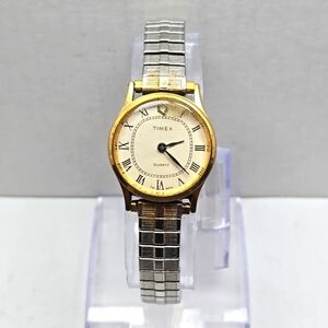 Womens Vintage Timex Q Watch 23mm Gold Silver Two Tone Stretch Band New Battery